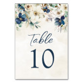 Elegant Blue Floral Wedding Table Number Cards Kaart (Achterkant)