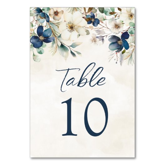 Elegant Blue Floral Wedding Table Number Cards Kaart (Voorkant)