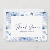 Elegant Blue Floral Wedding Thank You Card Bedankkaart (Voorkant)