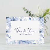 Elegant Blue Floral Wedding Thank You Card Bedankkaart (Staand voorkant)