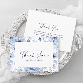 Elegant Blue Floral Wedding Thank You Card Bedankkaart