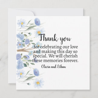 Elegant Blue Floral Wedding Thank You Card Bedankkaart