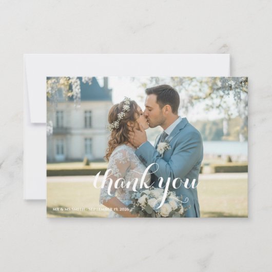 Elegant Blue Floral Wedding Thank You Card RSVP Kaartje (Voorkant)