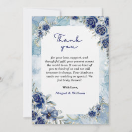 Elegant Blue Floral Wedding Thank You Flat Cards Bedankkaart