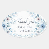 Elegant Blue Floral Wedding Thank-you Sticker (Voorkant)