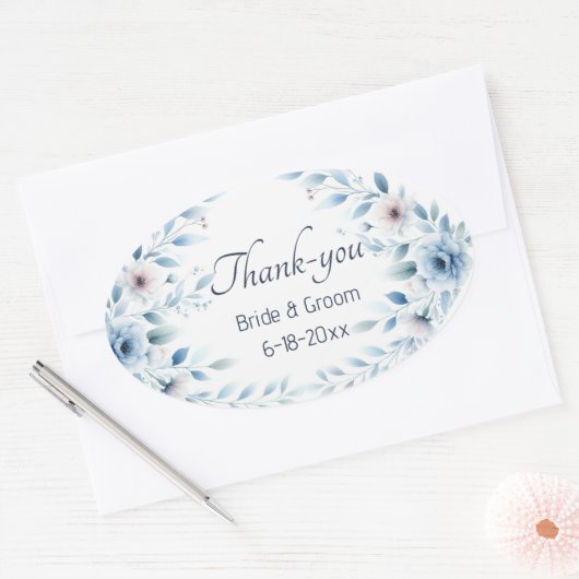 Elegant Blue Floral Wedding Thank-you Sticker (Envelop)