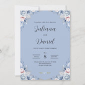 Elegant Blue Floral Wedding Tropical wedding  Kaart (Voorkant)