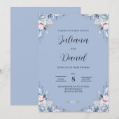 Elegant Blue Floral Wedding Tropical wedding  Kaart (Voorkant / Achterkant)