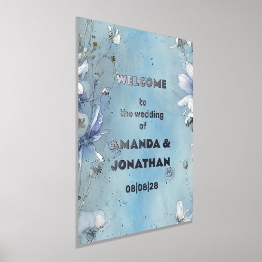 Elegant Blue Floral Wedding Welcome Folie Sign Folie Afdrukken (Laagn)