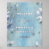 Elegant Blue Floral Wedding Welcome Folie Sign Folie Afdrukken (Voorkant)
