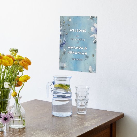 Elegant Blue Floral Wedding Welcome Folie Sign Folie Afdrukken (Laag (Keuken))