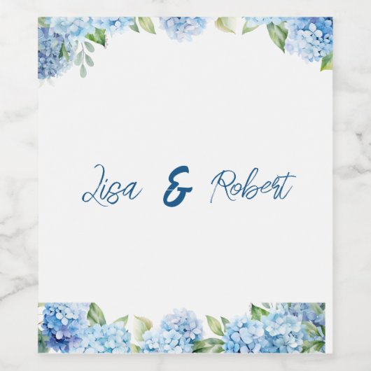 Elegant Blue Floral Wedding Wijn Etiket (Enkel label)