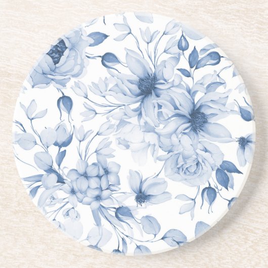 Elegant Blue Floral Wedding Zandsteen Onderzetter (Voorkant)
