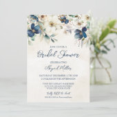 Elegant Blue Floral Winter Bridal Shower Kaart (Staand voorkant)