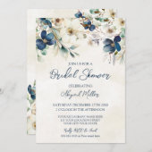Elegant Blue Floral Winter Bridal Shower Kaart (Voorkant / Achterkant)