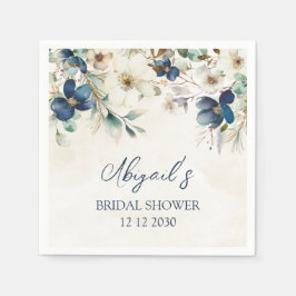 Elegant Blue Floral Winter Bridal Shower Napkin Servet