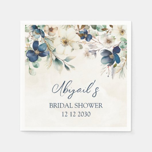 Elegant Blue Floral Winter Bridal Shower Napkin Servet (Voorkant)
