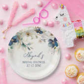 Elegant Blue Floral Winter Bridal Shower Papieren Bordje (Feest)