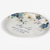 Elegant Blue Floral Winter Bridal Shower Papieren Bordje (Gekanteld)