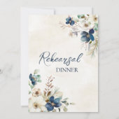 Elegant Blue Floral Winter Rehearsal Dinner Kaart (Achterkant)