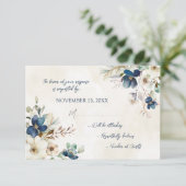 Elegant Blue Floral Winter RSVP Wedding Card (Staand voorkant)