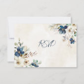 Elegant Blue Floral Winter RSVP Wedding Card (Achterkant)