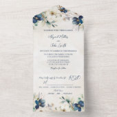 Elegant Blue Floral Winter Wedding All In One Uitnodiging (Binnen)