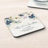 Elegant Blue Floral Winter Wedding Bier Onderzetter (Linkerzijde)