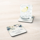 Elegant Blue Floral Winter Wedding Bier Onderzetter (Rechterzijde)
