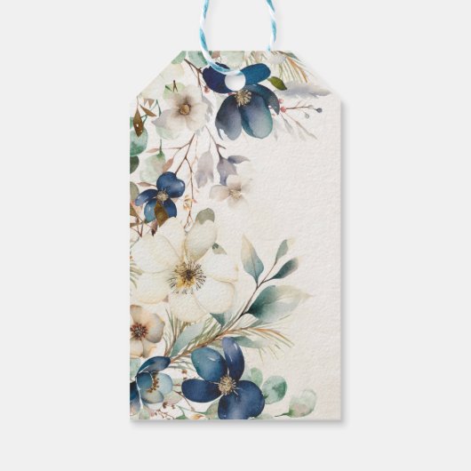 Elegant Blue Floral Winter Wedding Cadeaulabel (Achterkant)
