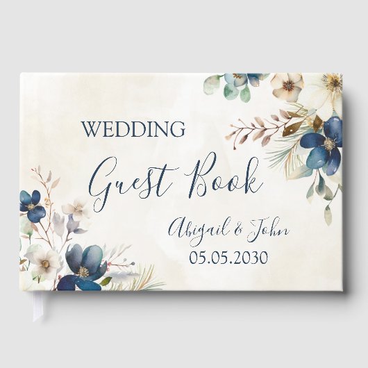 Elegant Blue Floral Winter Wedding Gastenboek (Voorkant)