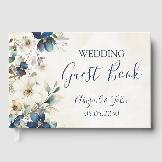 Elegant Blue Floral Winter Wedding Gastenboek (Voorkant)