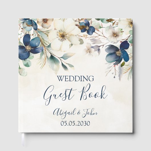 Elegant Blue Floral Winter Wedding Gastenboek (Voorkant)