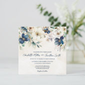 Elegant Blue Floral Winter Wedding Invitations Kaart (Staand voorkant)