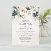 Elegant Blue Floral Winter Wedding Invitations Kaart (Staand voorkant)