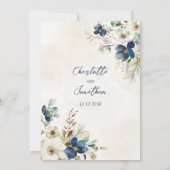 Elegant Blue Floral Winter Wedding Invitations Kaart (Achterkant)