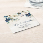 Elegant Blue Floral Winter Wedding Kartonnen Onderzetters (Schuin)