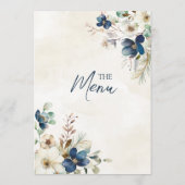 Elegant Blue Floral Winter Wedding Menu (Achterkant)