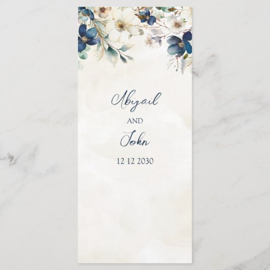 Elegant Blue Floral Winter Wedding Menu (Achterkant)
