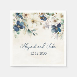 Elegant Blue Floral Winter Wedding Napkin Servet