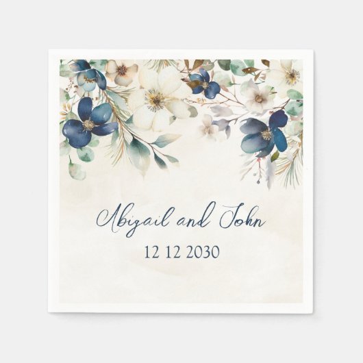 Elegant Blue Floral Winter Wedding Napkin Servet (Voorkant)