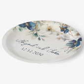 Elegant Blue Floral Winter Wedding Papieren Bordje (Gekanteld)