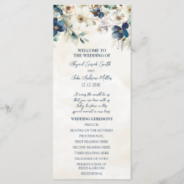 Elegant Blue Floral Winter Wedding Program Programmakaart
