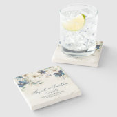 Elegant Blue Floral Winter Wedding Stenen Onderzetter (Zijkant)