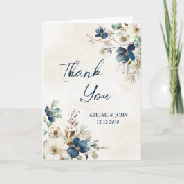 Elegant Blue Floral Winter Wedding Thank You Card Bedankkaart