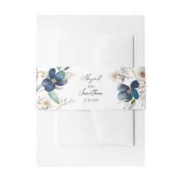 Elegant Blue Floral Winter Wedding Uitnodigingen Wikkel
