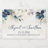 Elegant Blue Floral Winter Wedding Wine Label Sparkling Wijnetiket (Enkel label)