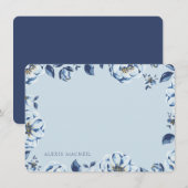 Elegant Blue Floral Womens Speciaal Briefpapier Notitiekaartje (Voorkant / Achterkant)