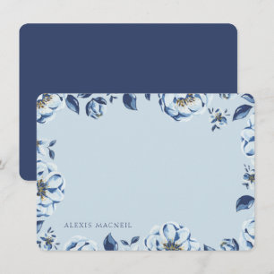 Elegant Blue Floral Womens Speciaal Briefpapier Notitiekaartje