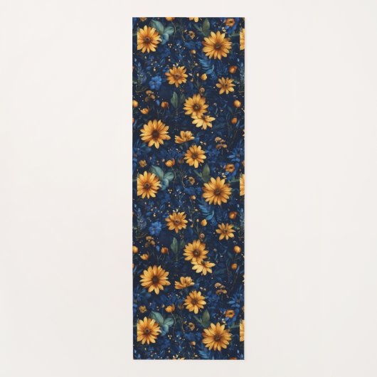 Elegant Blue Floral Yogamat (Voorkant)